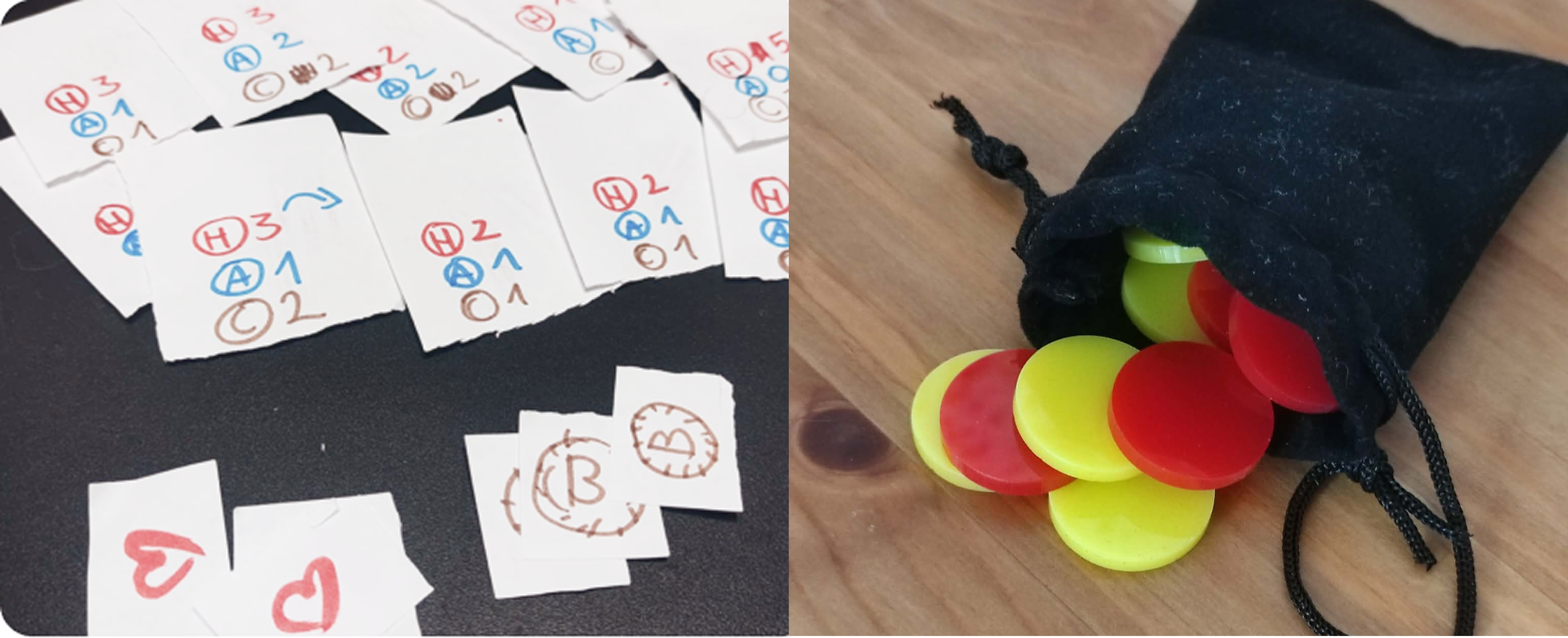 Prototype paper cards and coin tokens